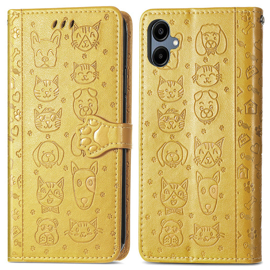For Samsung Galaxy A06 Case Leather Wallet Flip Phone Cover Cute Cat Dog Pattern - Yellow