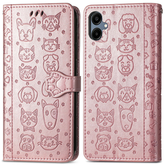 For Samsung Galaxy A06 Case Leather Wallet Flip Phone Cover Cute Cat Dog Pattern - Rose Gold