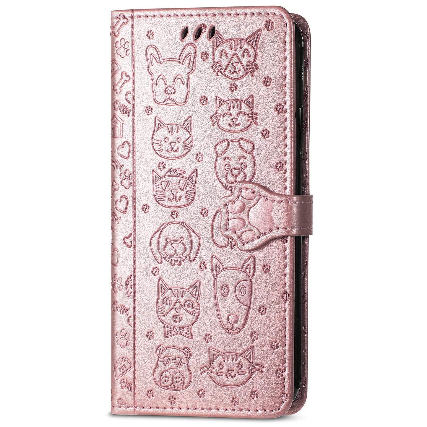 For Samsung Galaxy A06 Case Leather Wallet Flip Phone Cover Cute Cat Dog Pattern - Rose Gold