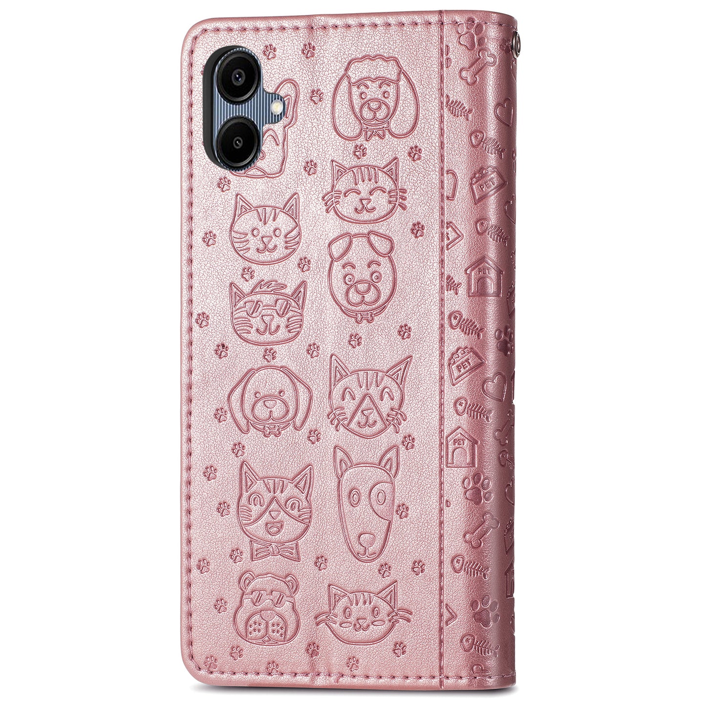 For Samsung Galaxy A06 Case Leather Wallet Flip Phone Cover Cute Cat Dog Pattern - Rose Gold