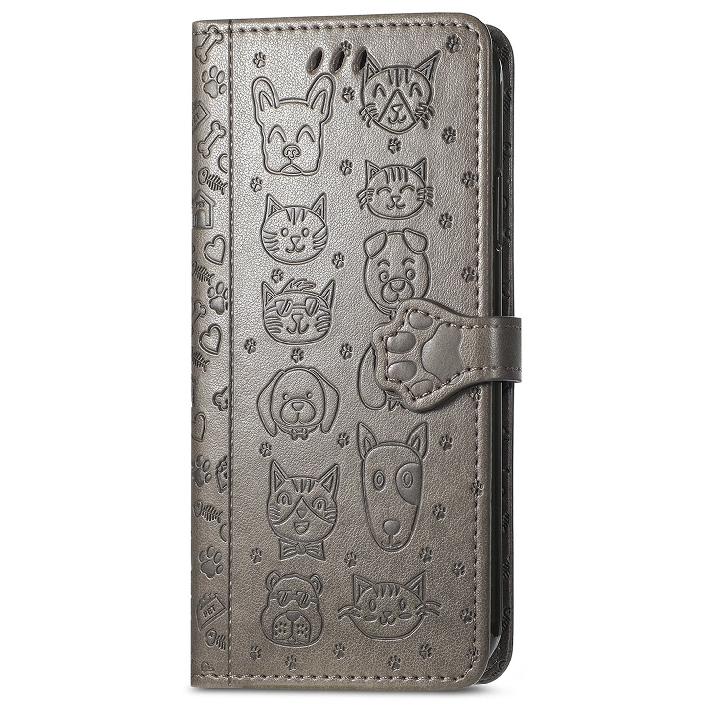 For Samsung Galaxy A06 Case Leather Wallet Flip Phone Cover Cute Cat Dog Pattern - Grey