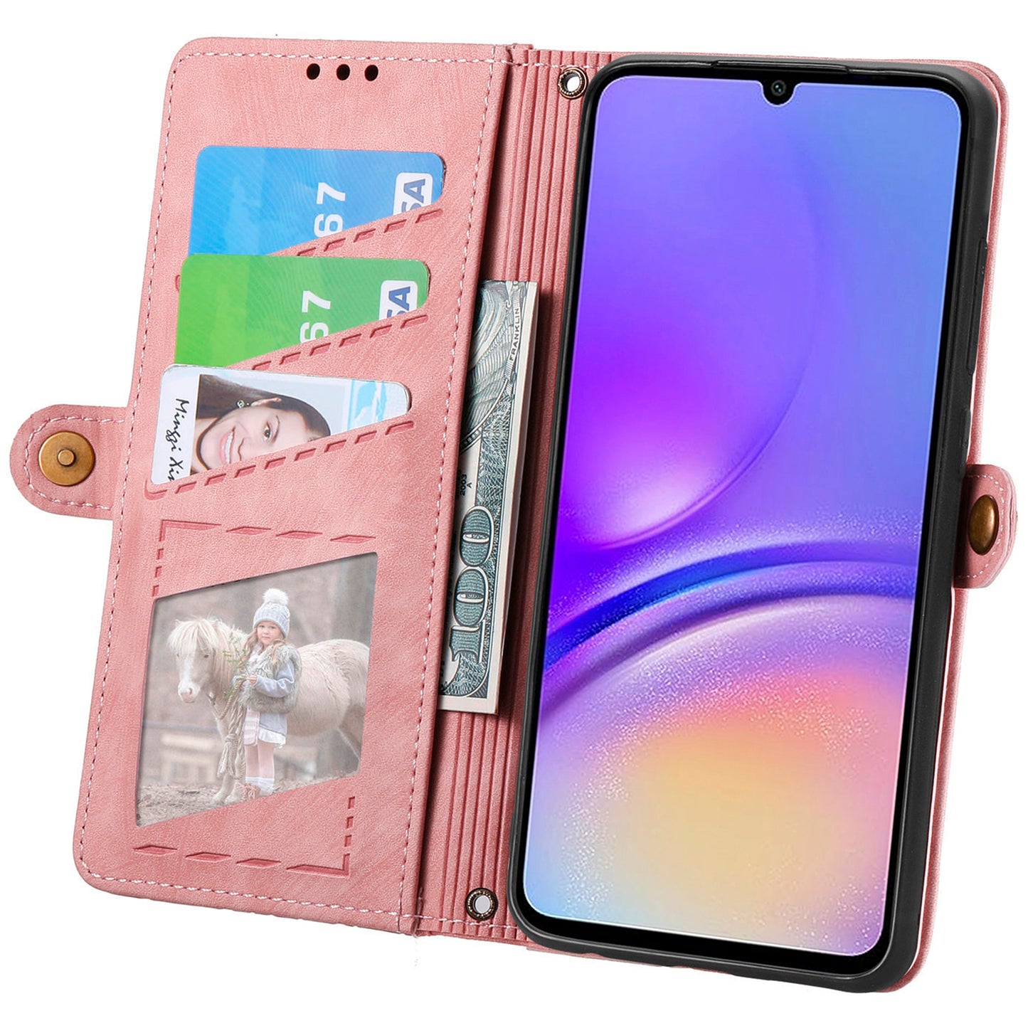 For Samsung Galaxy A06 Case Zipper Wallet Geometry Lines Leather Phone Cover - Pink