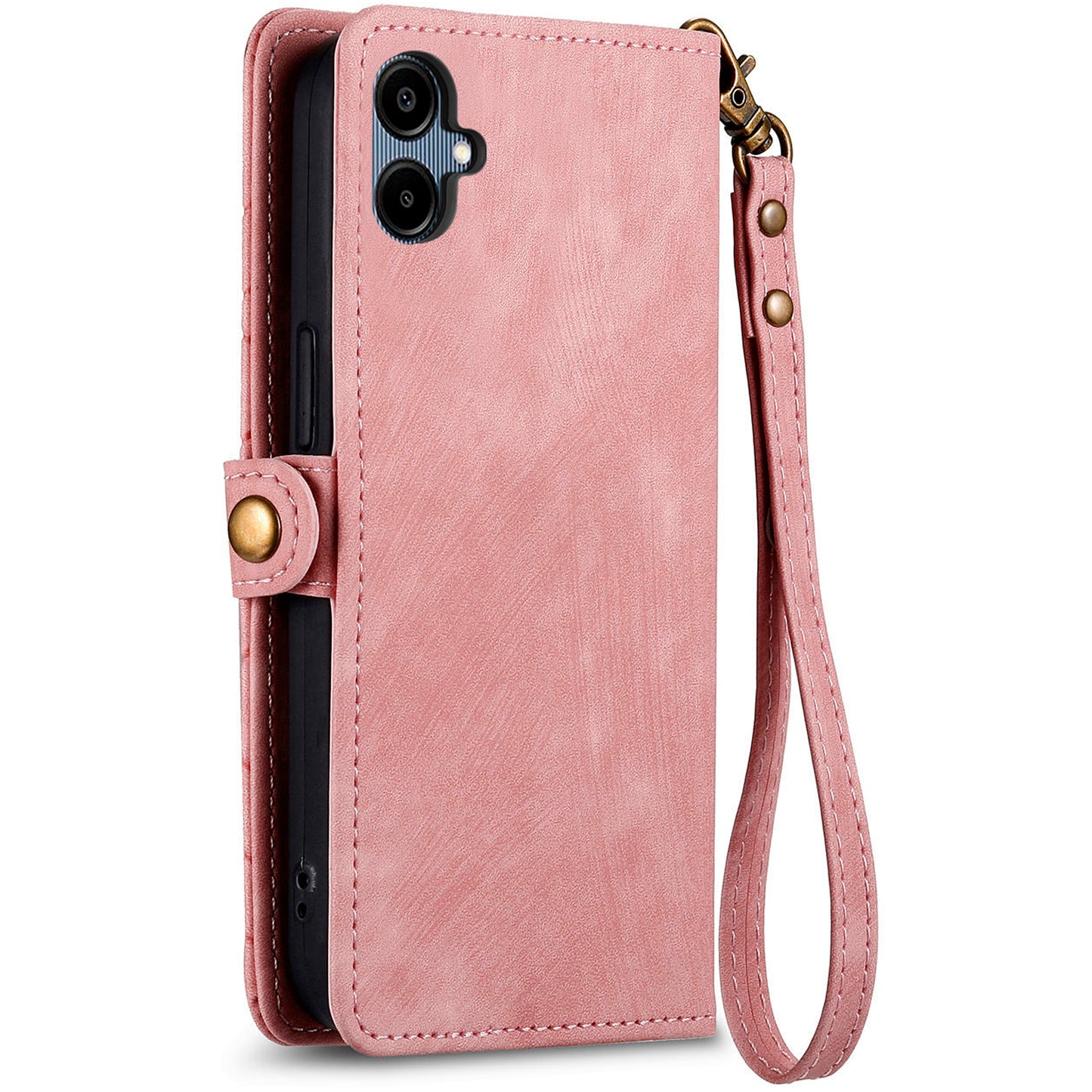 For Samsung Galaxy A06 Case Zipper Wallet Geometry Lines Leather Phone Cover - Pink
