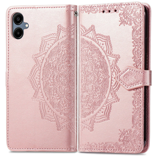 For Samsung Galaxy A06 Case Mandala Embossed Design Leather Wallet Phone Cover - Rose Gold