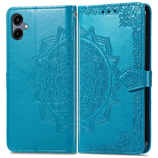 For Samsung Galaxy A06 Case Mandala Embossed Design Leather Wallet Phone Cover - Blue