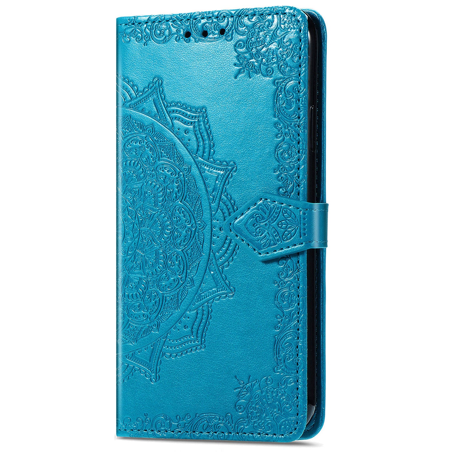 For Samsung Galaxy A06 Case Mandala Embossed Design Leather Wallet Phone Cover - Blue