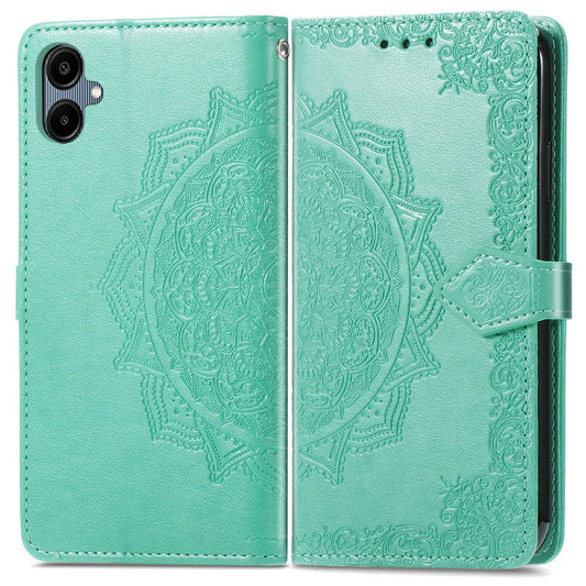 For Samsung Galaxy A06 Case Mandala Embossed Design Leather Wallet Phone Cover - Green