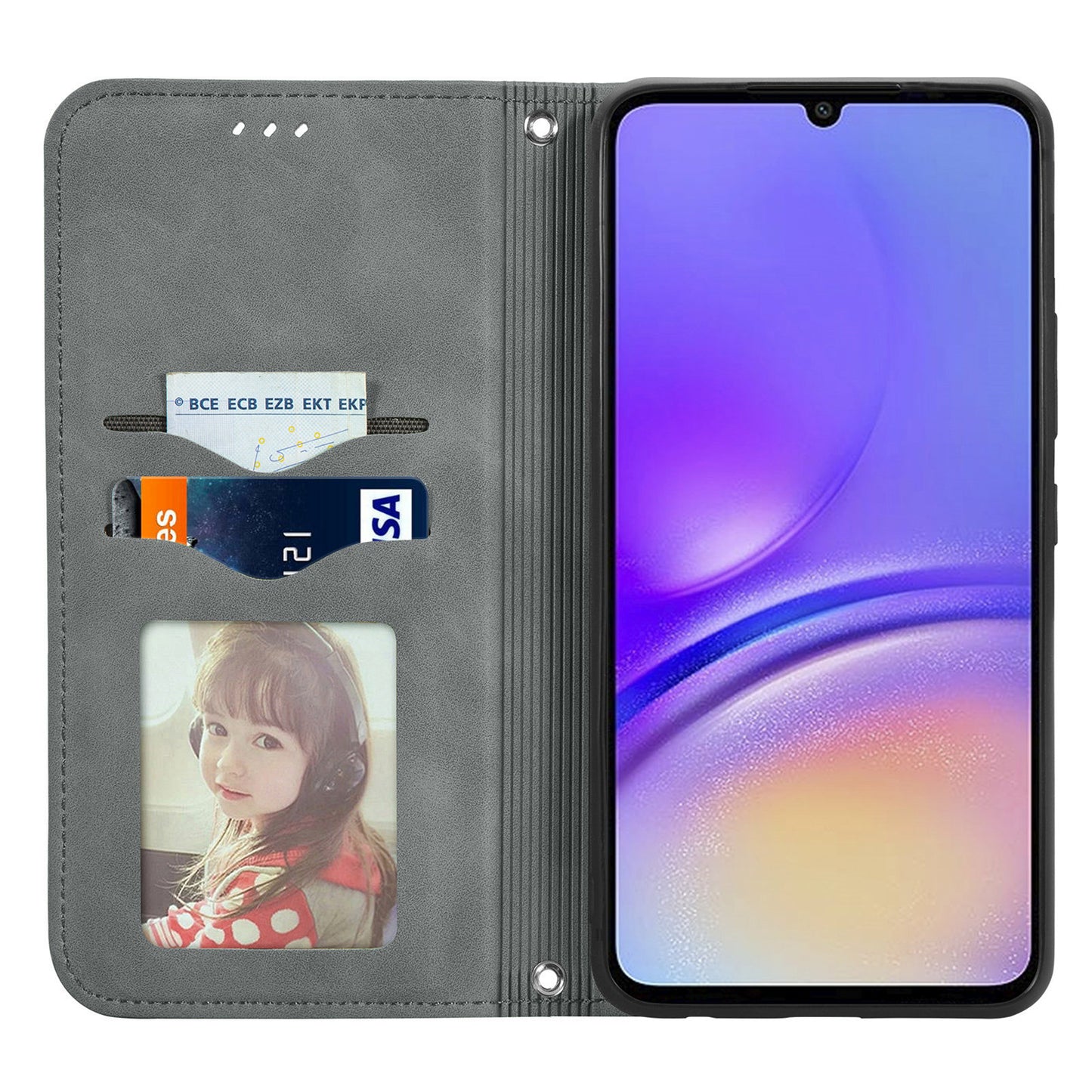 For Samsung Galaxy A06 Case Skin Touch Feeling Leather Wallet Phone Cover Magnetic Absorption - Grey