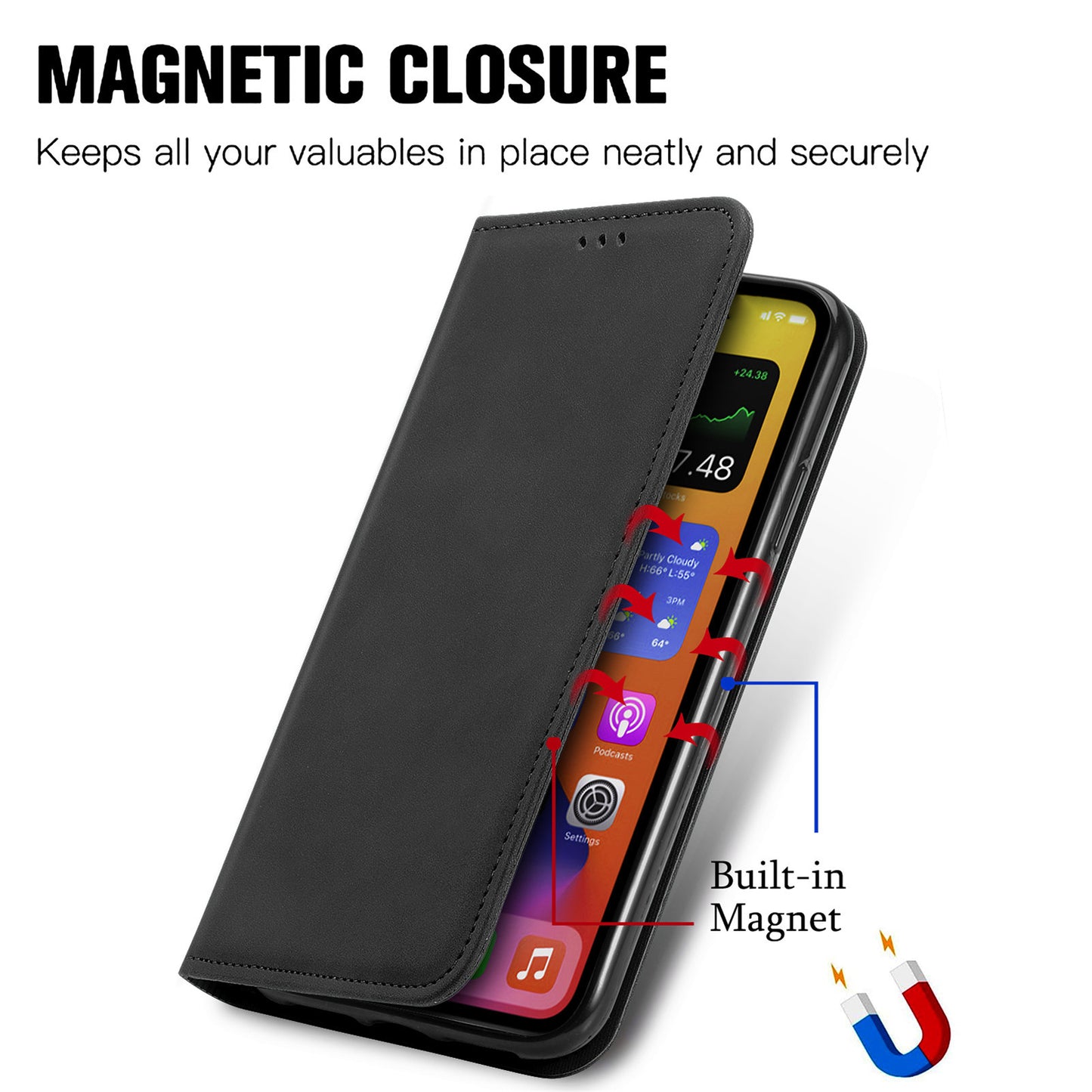 For Samsung Galaxy A06 Case Skin Touch Feeling Leather Wallet Phone Cover Magnetic Absorption - Black