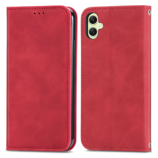 For Samsung Galaxy A06 Case Skin Touch Feeling Leather Wallet Phone Cover Magnetic Absorption - Red