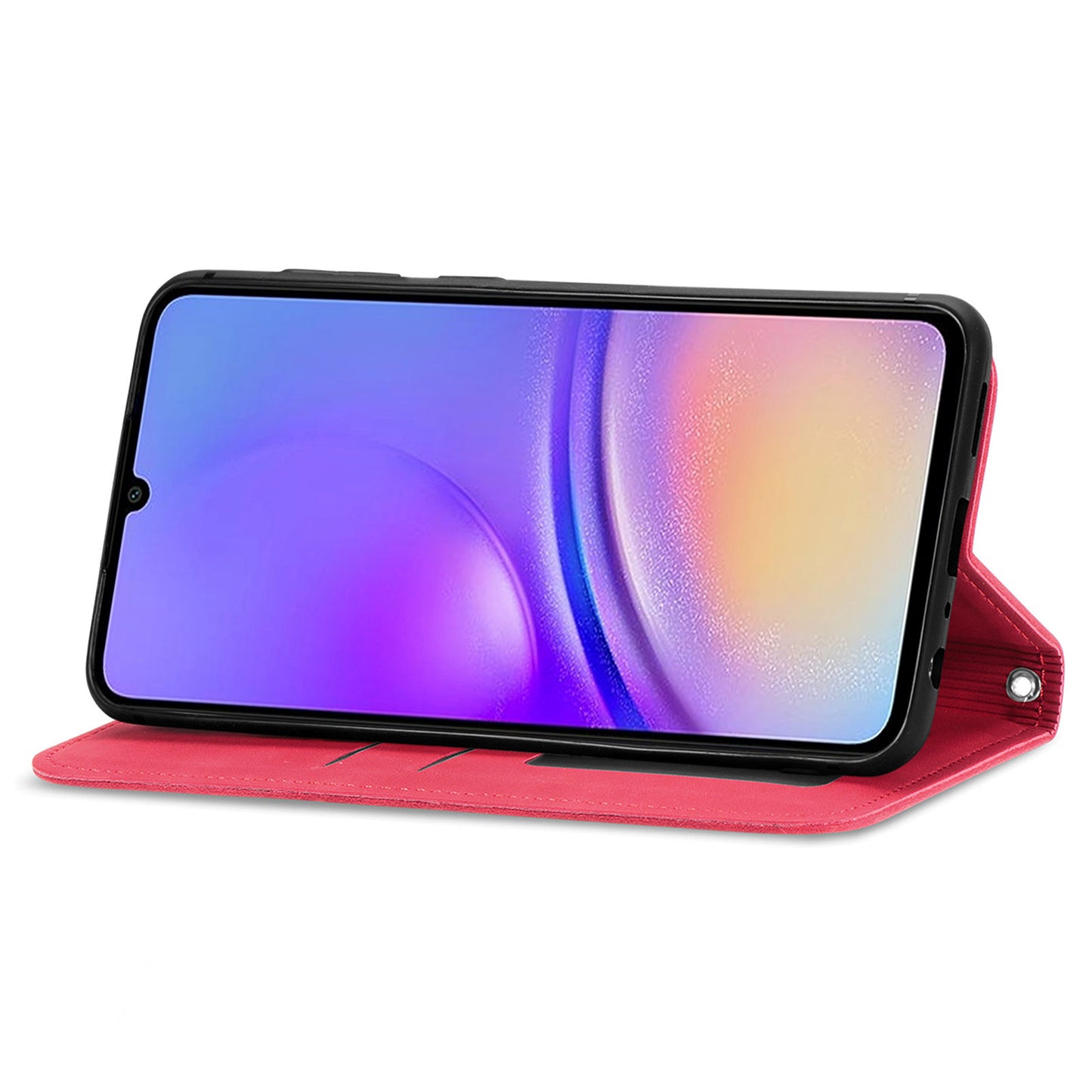 For Samsung Galaxy A06 Case Skin Touch Feeling Leather Wallet Phone Cover Magnetic Absorption - Red