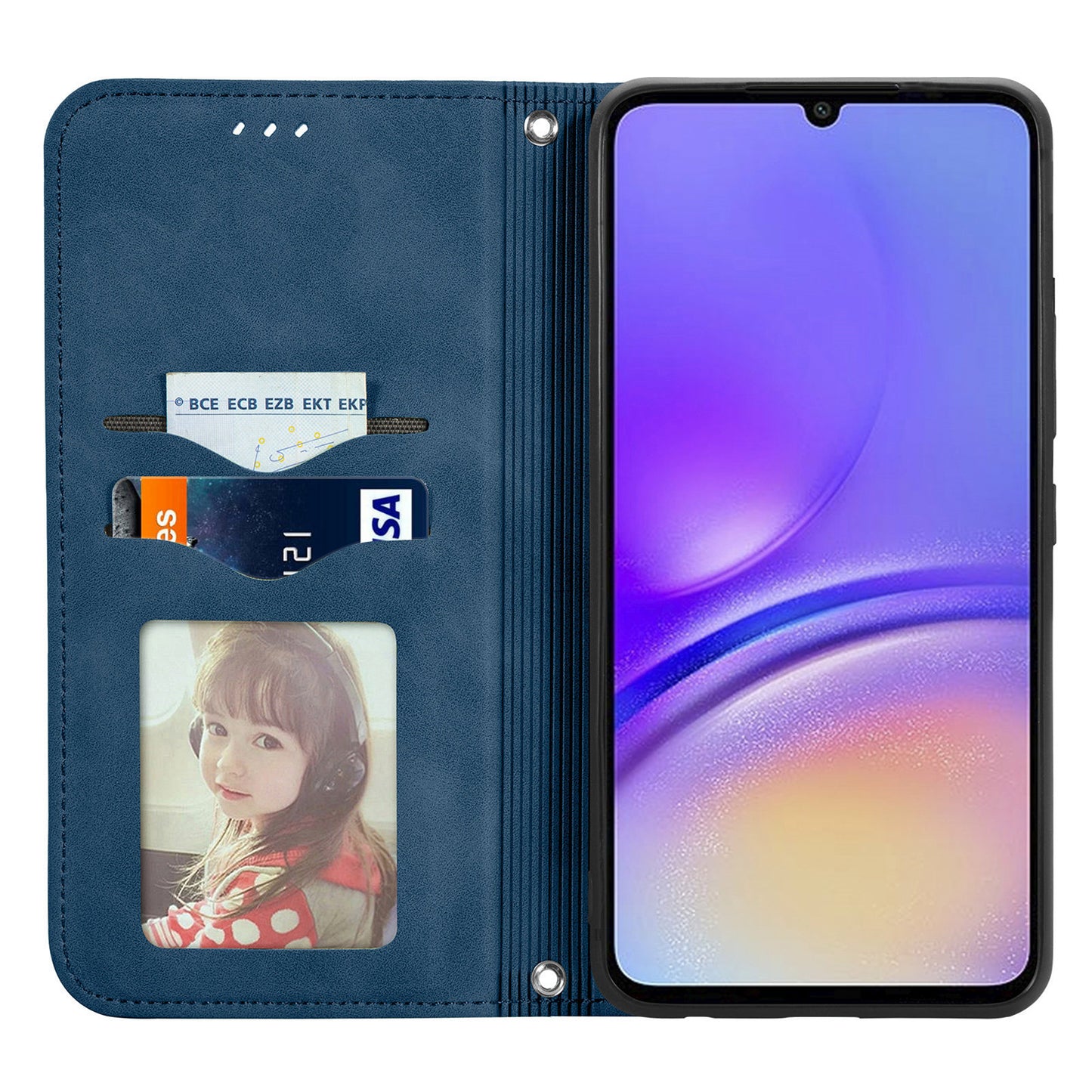 For Samsung Galaxy A06 Case Skin Touch Feeling Leather Wallet Phone Cover Magnetic Absorption - Dark Blue