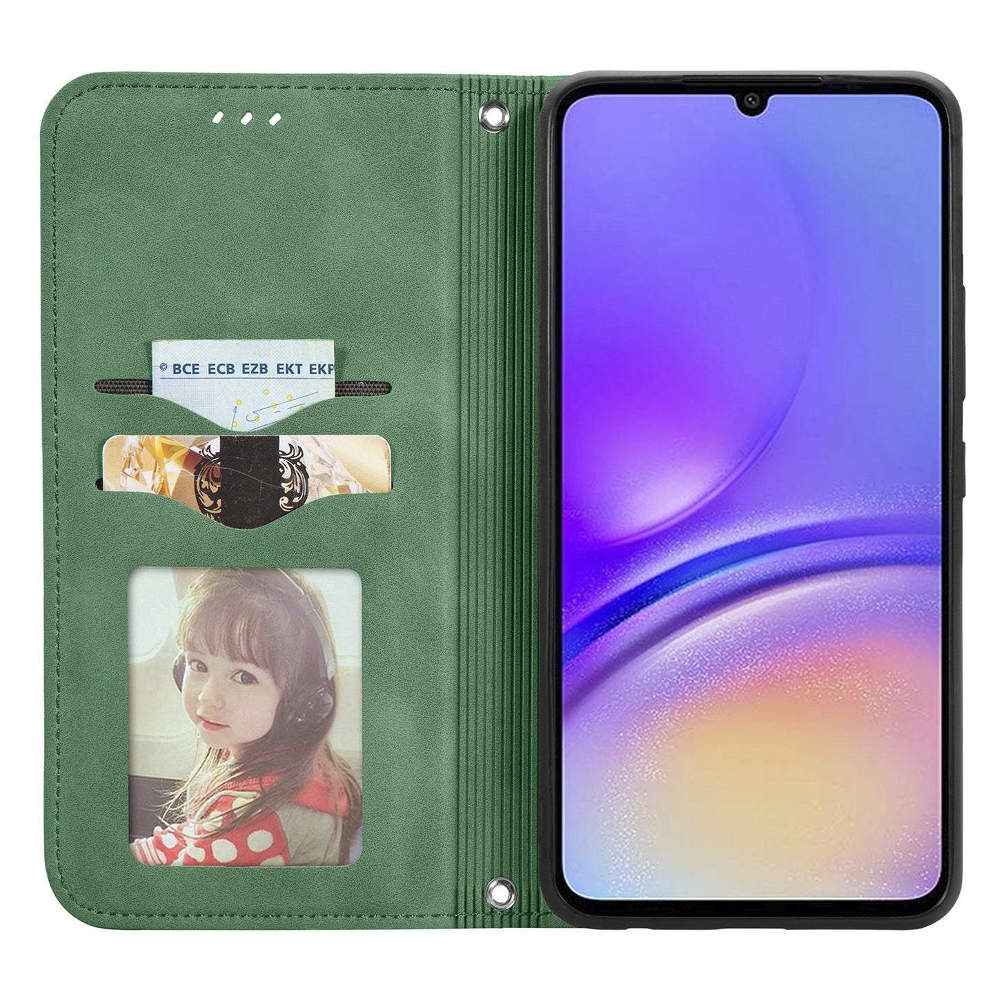 For Samsung Galaxy A06 Case Skin Touch Feeling Leather Wallet Phone Cover Magnetic Absorption - Green