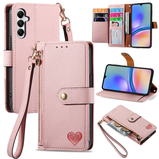 For Samsung Galaxy A06 Case RFID Blocking Zipper Pocket Leather Wallet Phone Cover - Pink