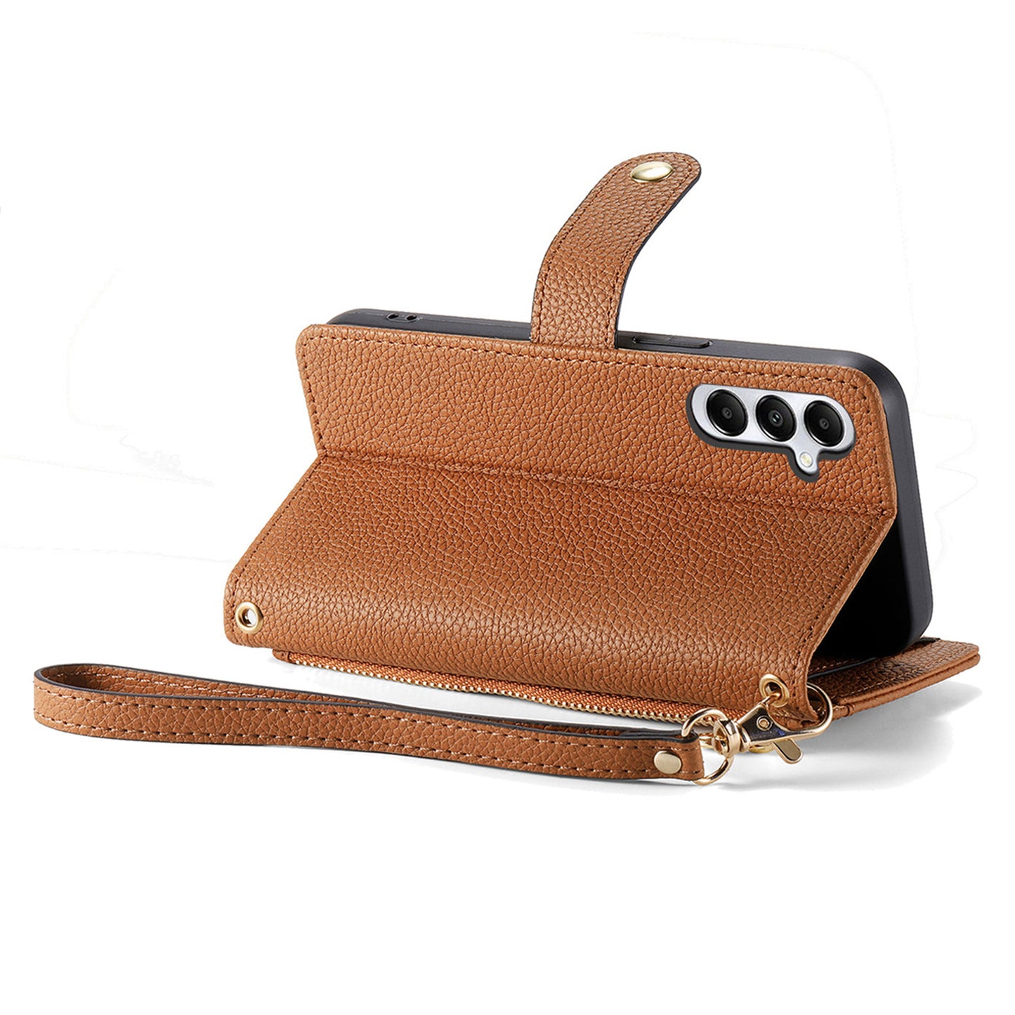 For Samsung Galaxy A06 Case RFID Blocking Zipper Pocket Leather Wallet Phone Cover - Brown