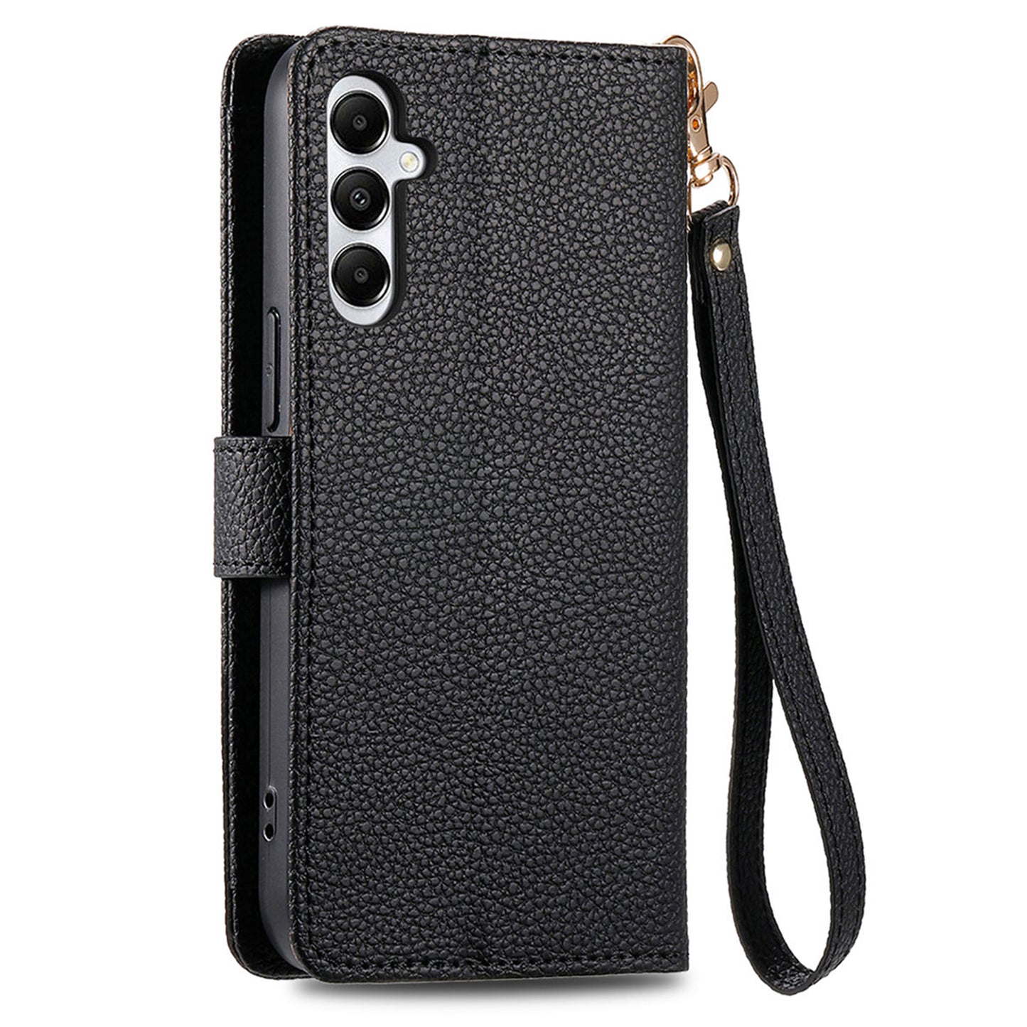For Samsung Galaxy A06 Case RFID Blocking Zipper Pocket Leather Wallet Phone Cover - Black