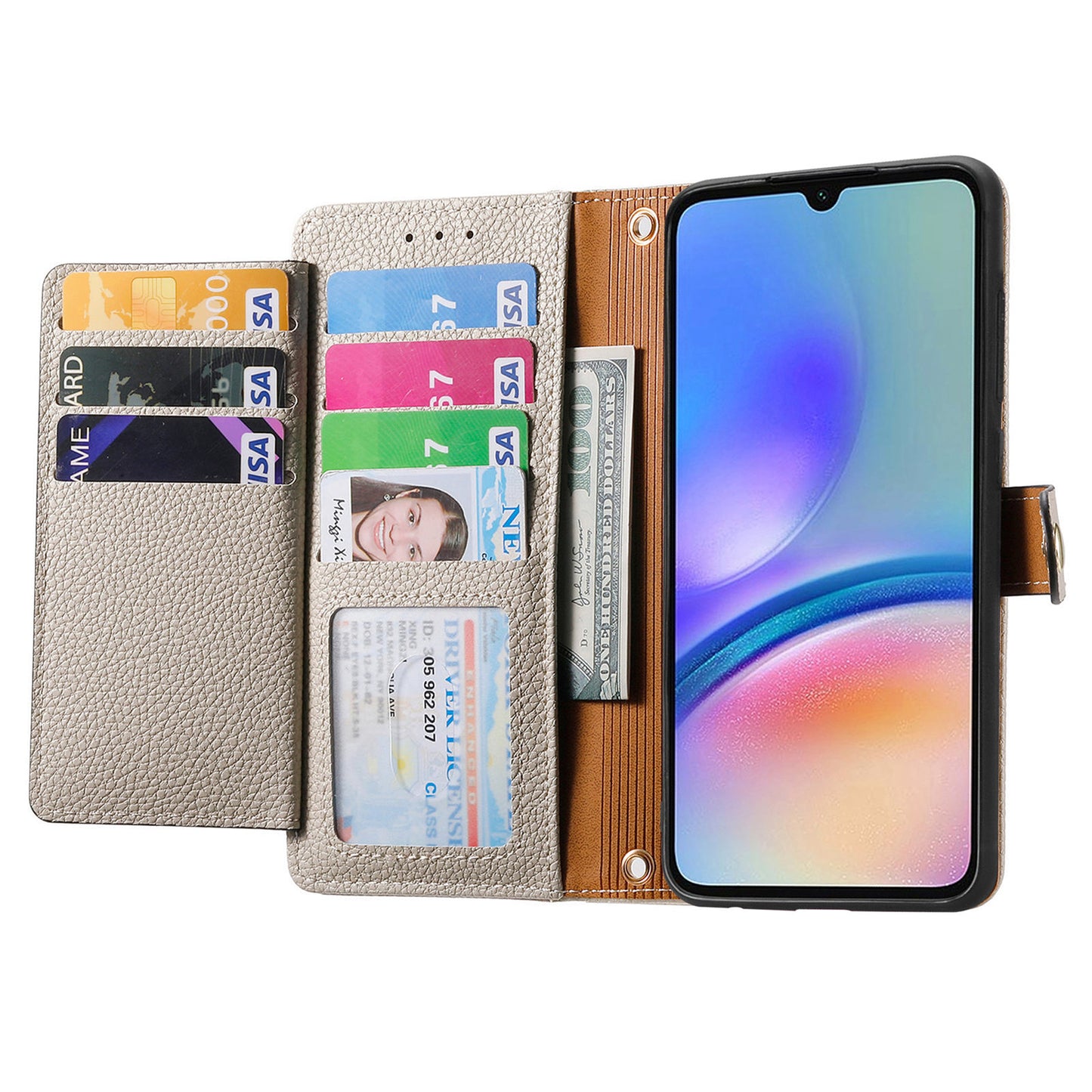 For Samsung Galaxy A06 Case RFID Blocking Zipper Pocket Leather Wallet Phone Cover - Grey