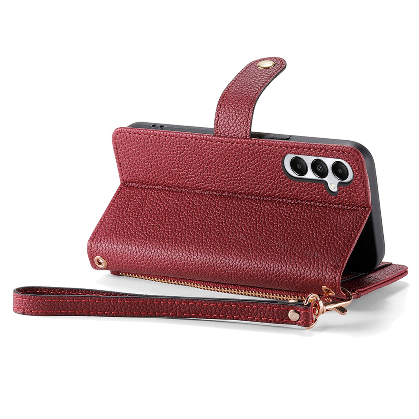 For Samsung Galaxy A06 Case RFID Blocking Zipper Pocket Leather Wallet Phone Cover - Red