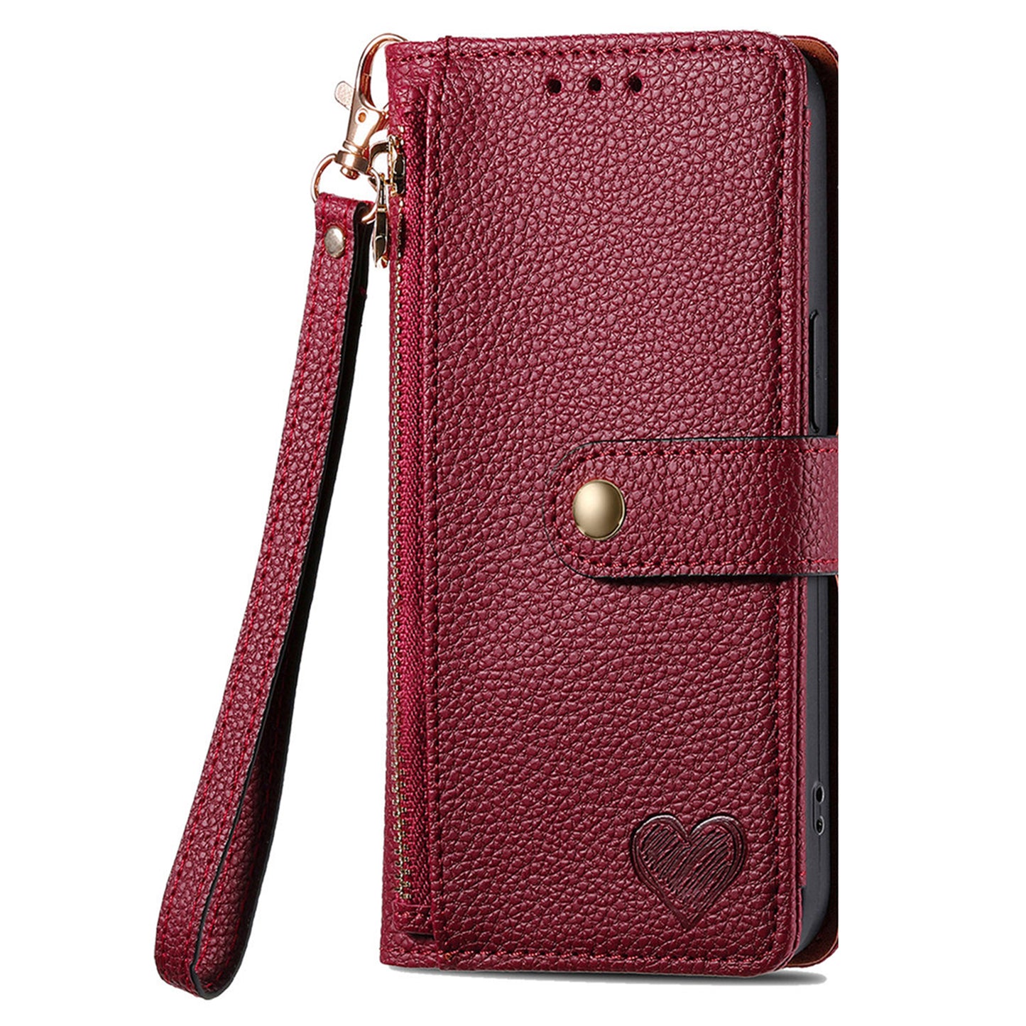 For Samsung Galaxy A06 Case RFID Blocking Zipper Pocket Leather Wallet Phone Cover - Red
