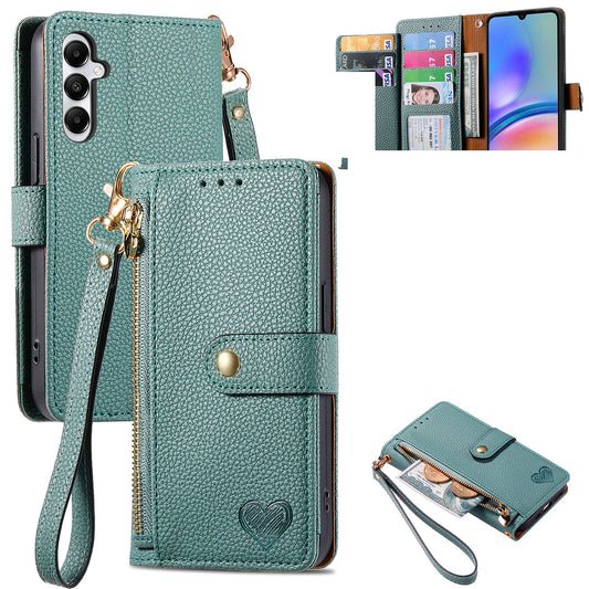 For Samsung Galaxy A06 Case RFID Blocking Zipper Pocket Leather Wallet Phone Cover - Green