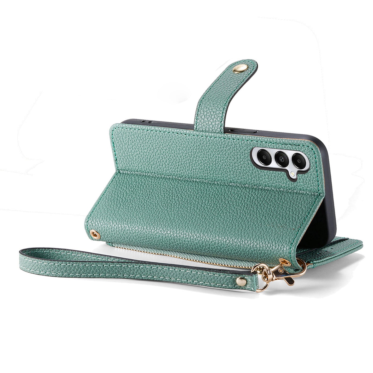 For Samsung Galaxy A06 Case RFID Blocking Zipper Pocket Leather Wallet Phone Cover - Green