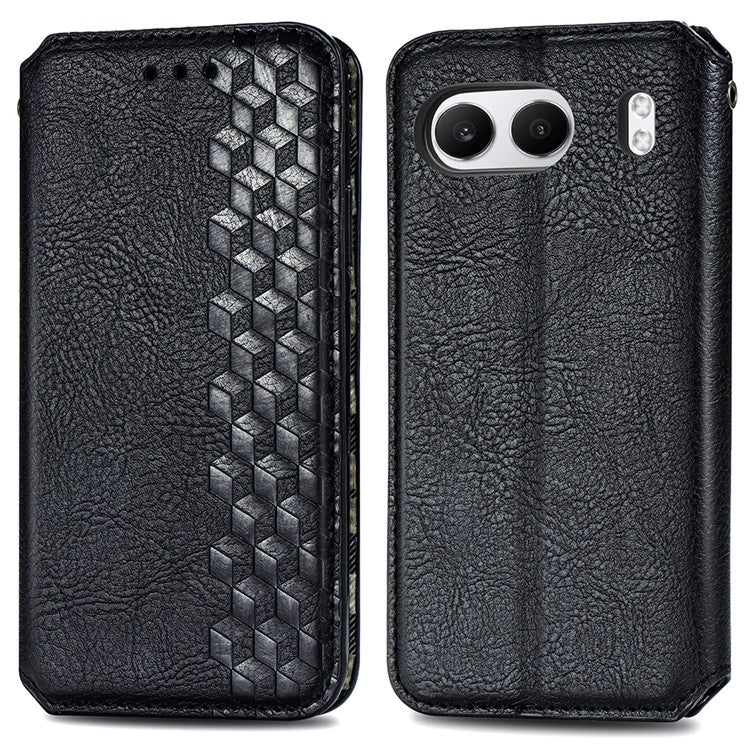 For OnePlus Nord 4 Case Rhombus Imprint PU Leather Wallet Phone Cover - Black