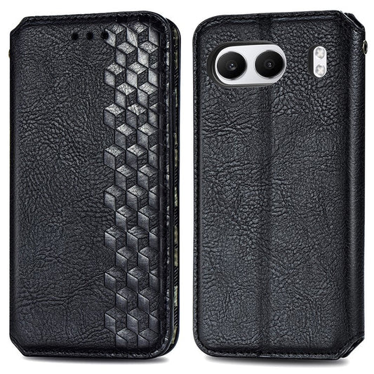 For OnePlus Nord 4 Case Rhombus Imprint PU Leather Wallet Phone Cover - Black