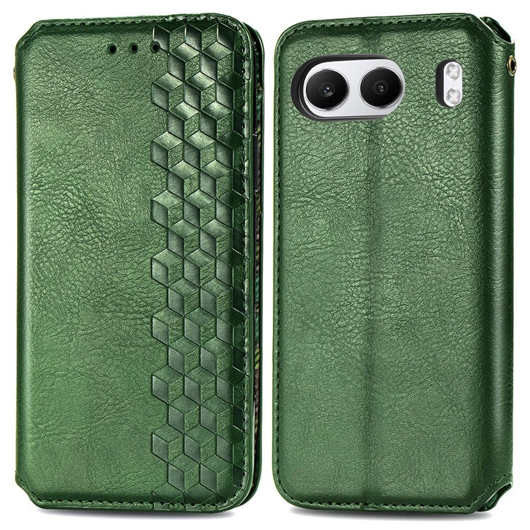 For OnePlus Nord 4 Case Rhombus Imprint PU Leather Wallet Phone Cover - Green