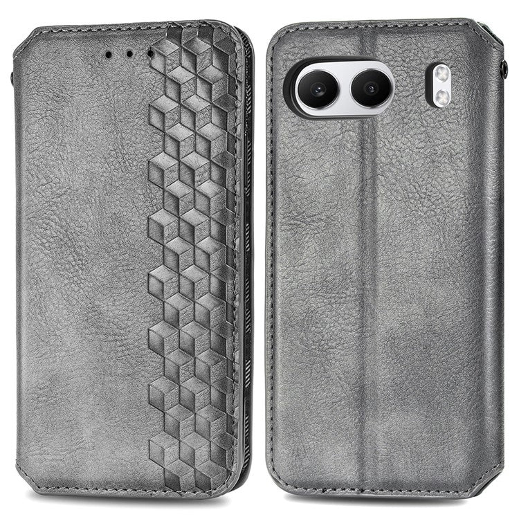 For OnePlus Nord 4 Case Rhombus Imprint PU Leather Wallet Phone Cover - Grey