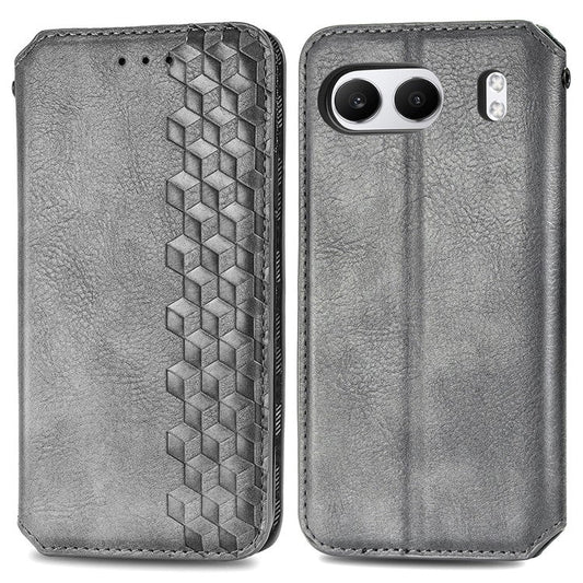 For OnePlus Nord 4 Case Rhombus Imprint PU Leather Wallet Phone Cover - Grey