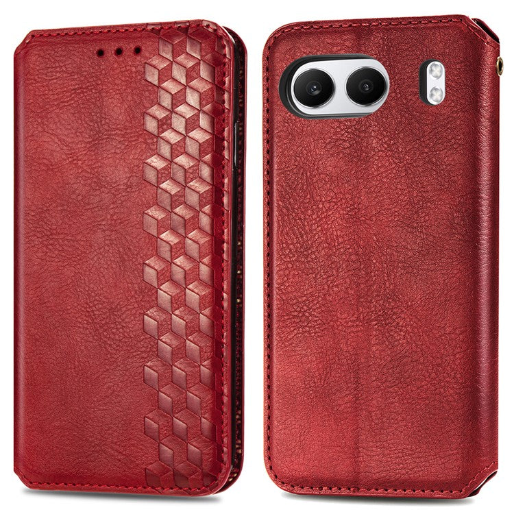 For OnePlus Nord 4 Case Rhombus Imprint PU Leather Wallet Phone Cover - Red