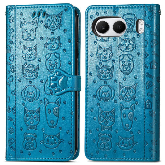 For OnePlus Nord 4 Case Leather Wallet Flip Phone Cover Cute Cat Dog Pattern - Blue