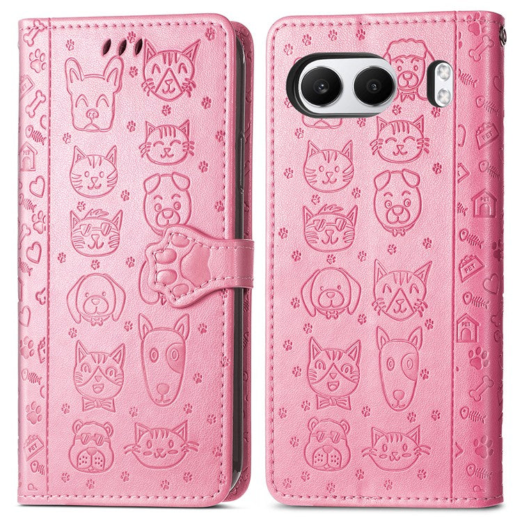 For OnePlus Nord 4 Case Leather Wallet Flip Phone Cover Cute Cat Dog Pattern - Pink