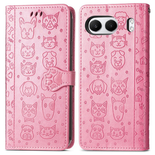 For OnePlus Nord 4 Case Leather Wallet Flip Phone Cover Cute Cat Dog Pattern - Pink