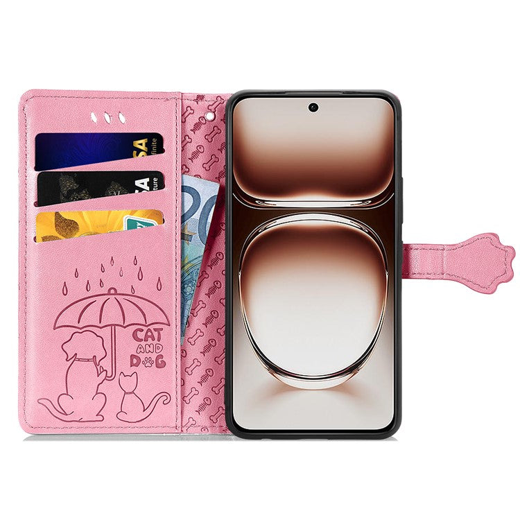 For OnePlus Nord 4 Case Leather Wallet Flip Phone Cover Cute Cat Dog Pattern - Pink