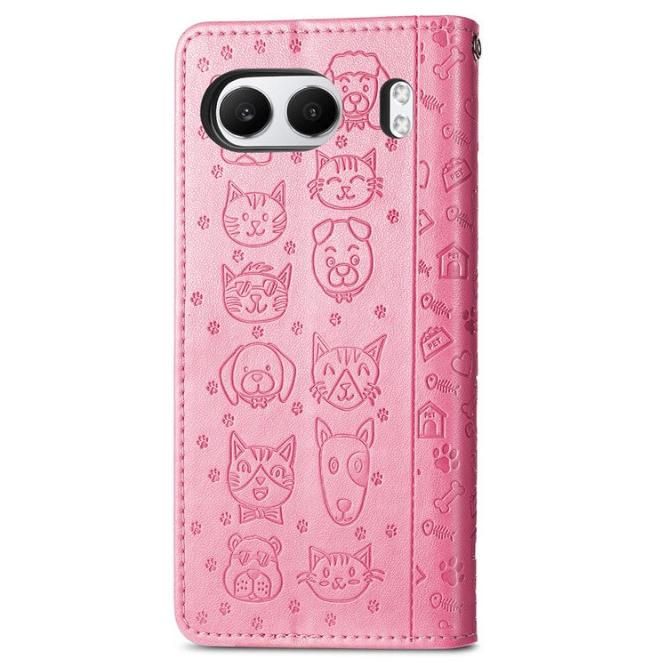 For OnePlus Nord 4 Case Leather Wallet Flip Phone Cover Cute Cat Dog Pattern - Pink