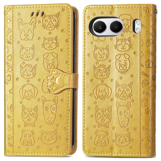 For OnePlus Nord 4 Case Leather Wallet Flip Phone Cover Cute Cat Dog Pattern - Yellow