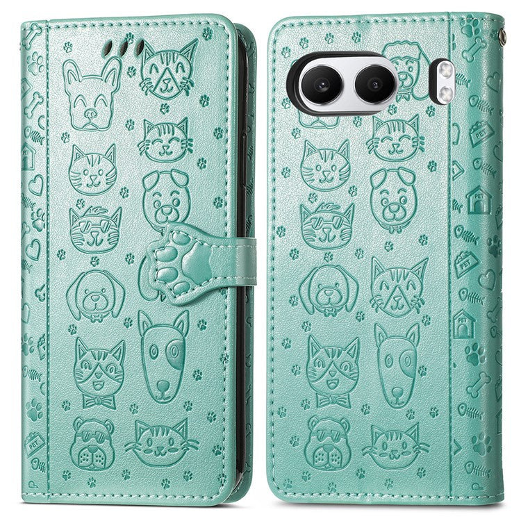 For OnePlus Nord 4 Case Leather Wallet Flip Phone Cover Cute Cat Dog Pattern - Green