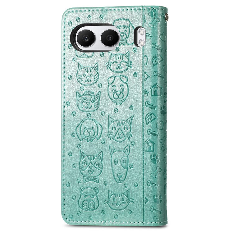 For OnePlus Nord 4 Case Leather Wallet Flip Phone Cover Cute Cat Dog Pattern - Green