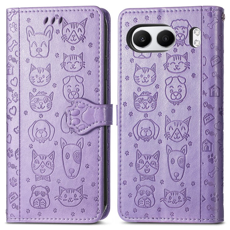 For OnePlus Nord 4 Case Leather Wallet Flip Phone Cover Cute Cat Dog Pattern - Light Purple
