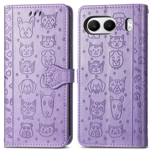 For OnePlus Nord 4 Case Leather Wallet Flip Phone Cover Cute Cat Dog Pattern - Light Purple