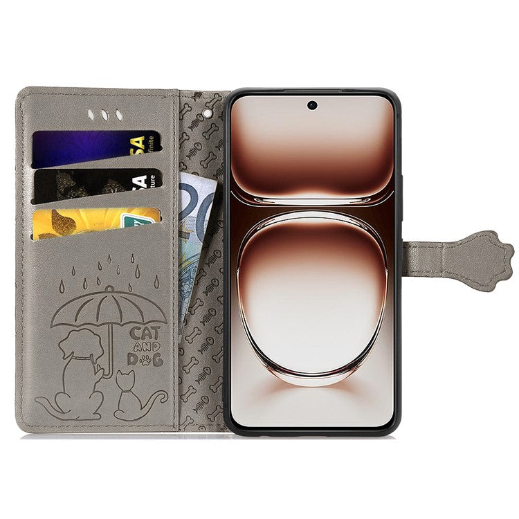 For OnePlus Nord 4 Case Leather Wallet Flip Phone Cover Cute Cat Dog Pattern - Grey