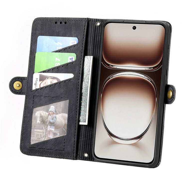 For OnePlus Nord 4 Case Zipper Wallet Geometry Lines Leather Phone Cover - Black