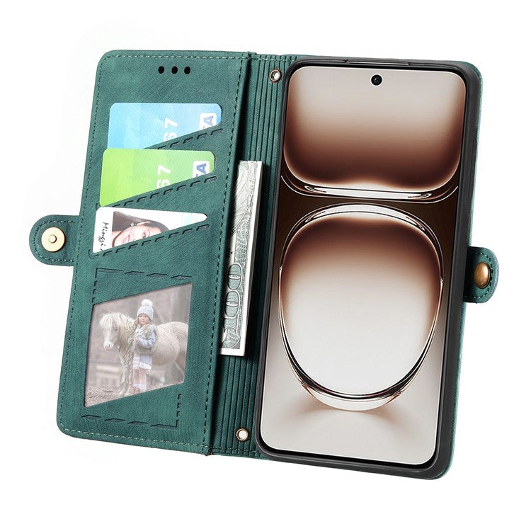 For OnePlus Nord 4 Case Zipper Wallet Geometry Lines Leather Phone Cover - Green