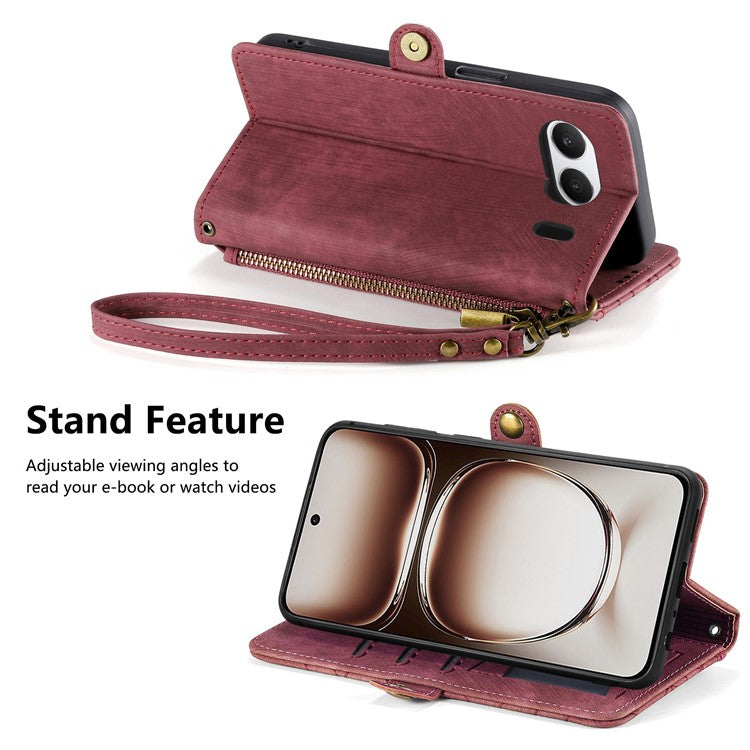 For OnePlus Nord 4 Case Zipper Wallet Geometry Lines Leather Phone Cover - Red