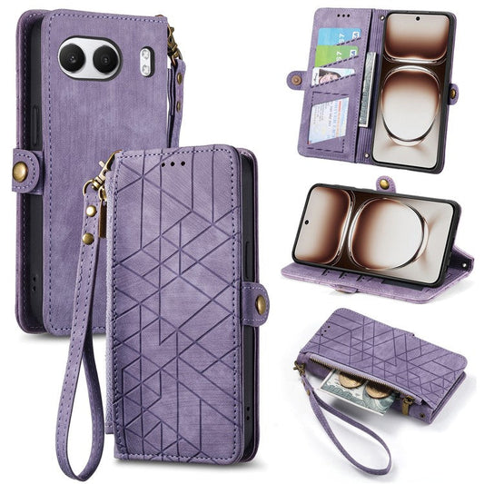 For OnePlus Nord 4 Case Zipper Wallet Geometry Lines Leather Phone Cover - Light Purple