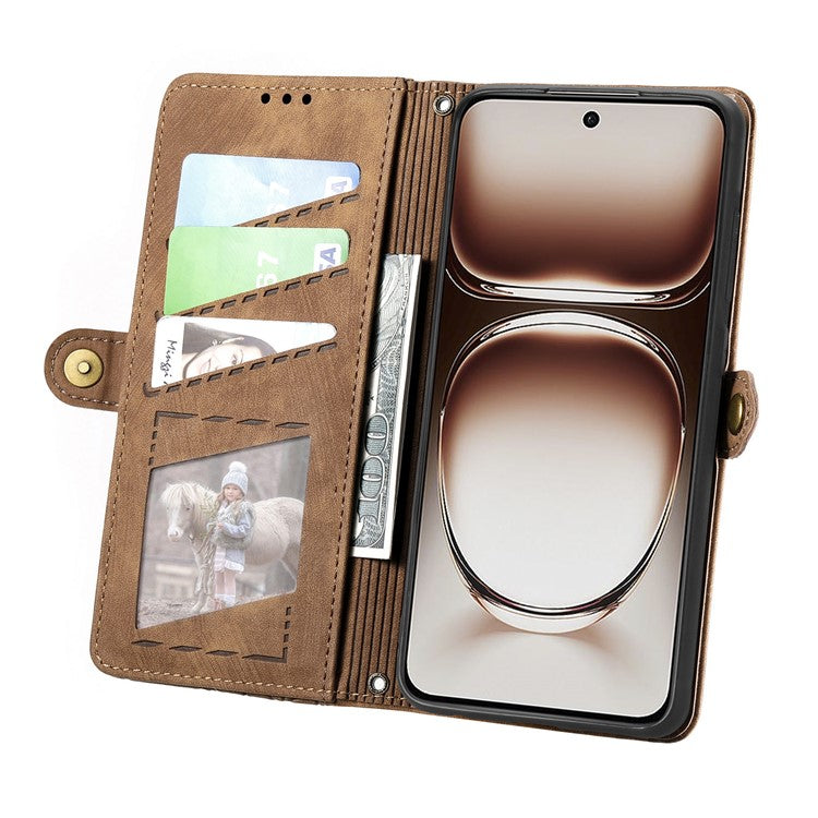 For OnePlus Nord 4 Case Zipper Wallet Geometry Lines Leather Phone Cover - Brown