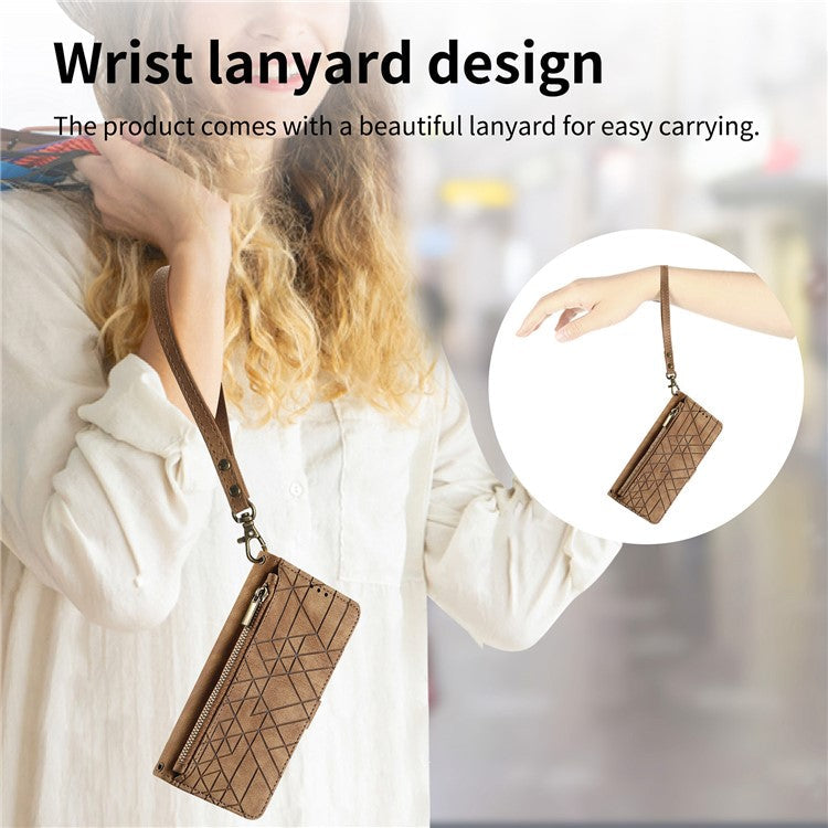 For OnePlus Nord 4 Case Zipper Wallet Geometry Lines Leather Phone Cover - Brown