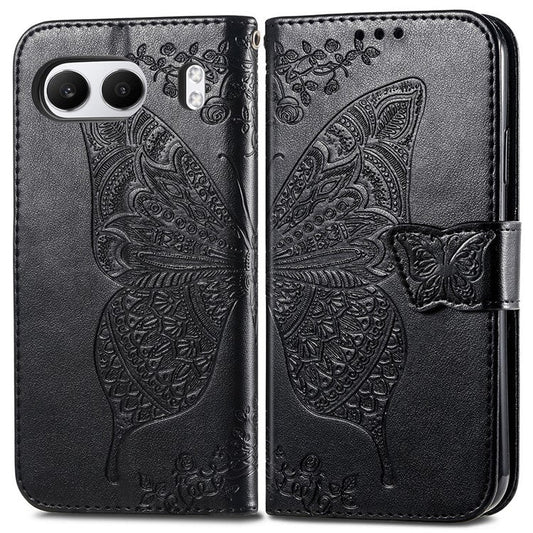 For OnePlus Nord 4 Case PU Leather Wallet Phone Cover Butterfly Pattern - Black