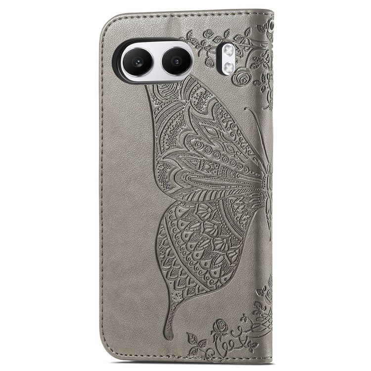 For OnePlus Nord 4 Case PU Leather Wallet Phone Cover Butterfly Pattern - Grey